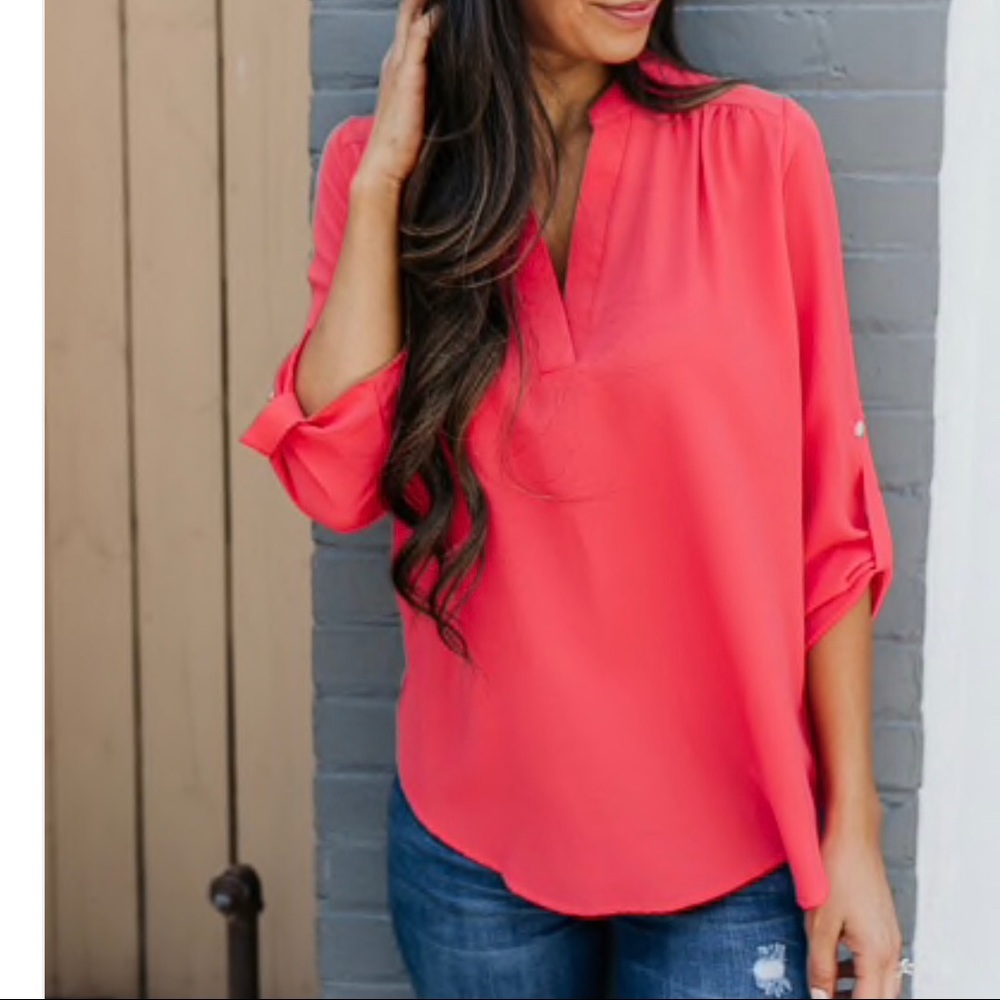 Coral/pink blouse top from Magnolia Boutique